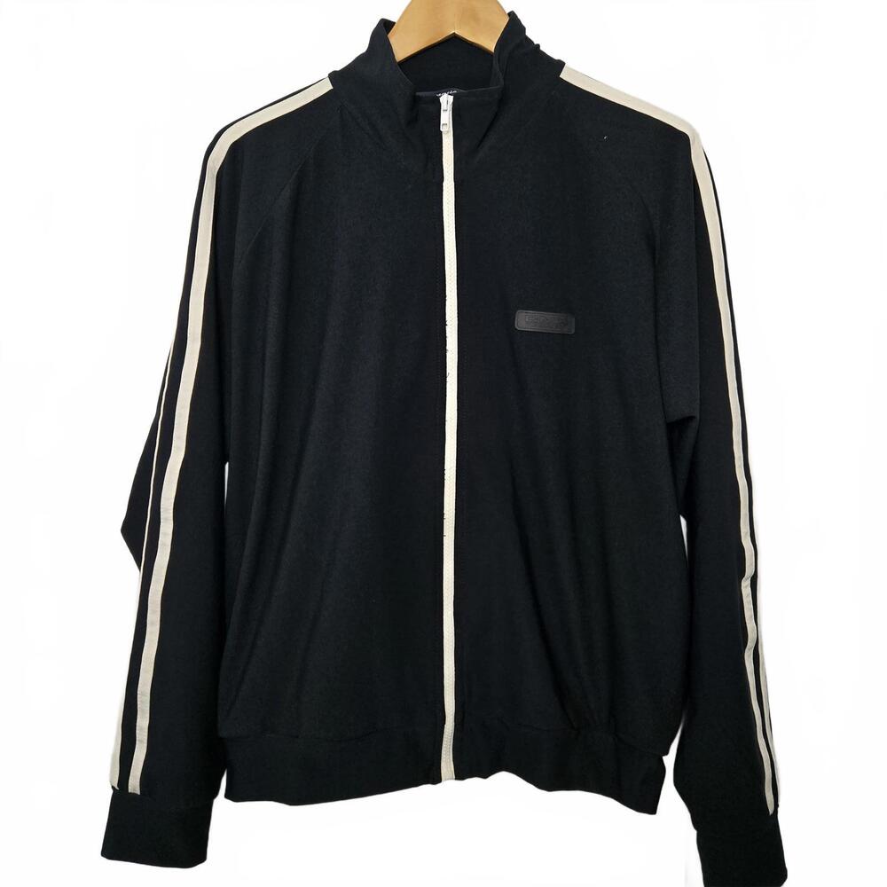 Vintage Club Monaco Sweater Mens Medium Black White Striped CMX FUll Zip Track